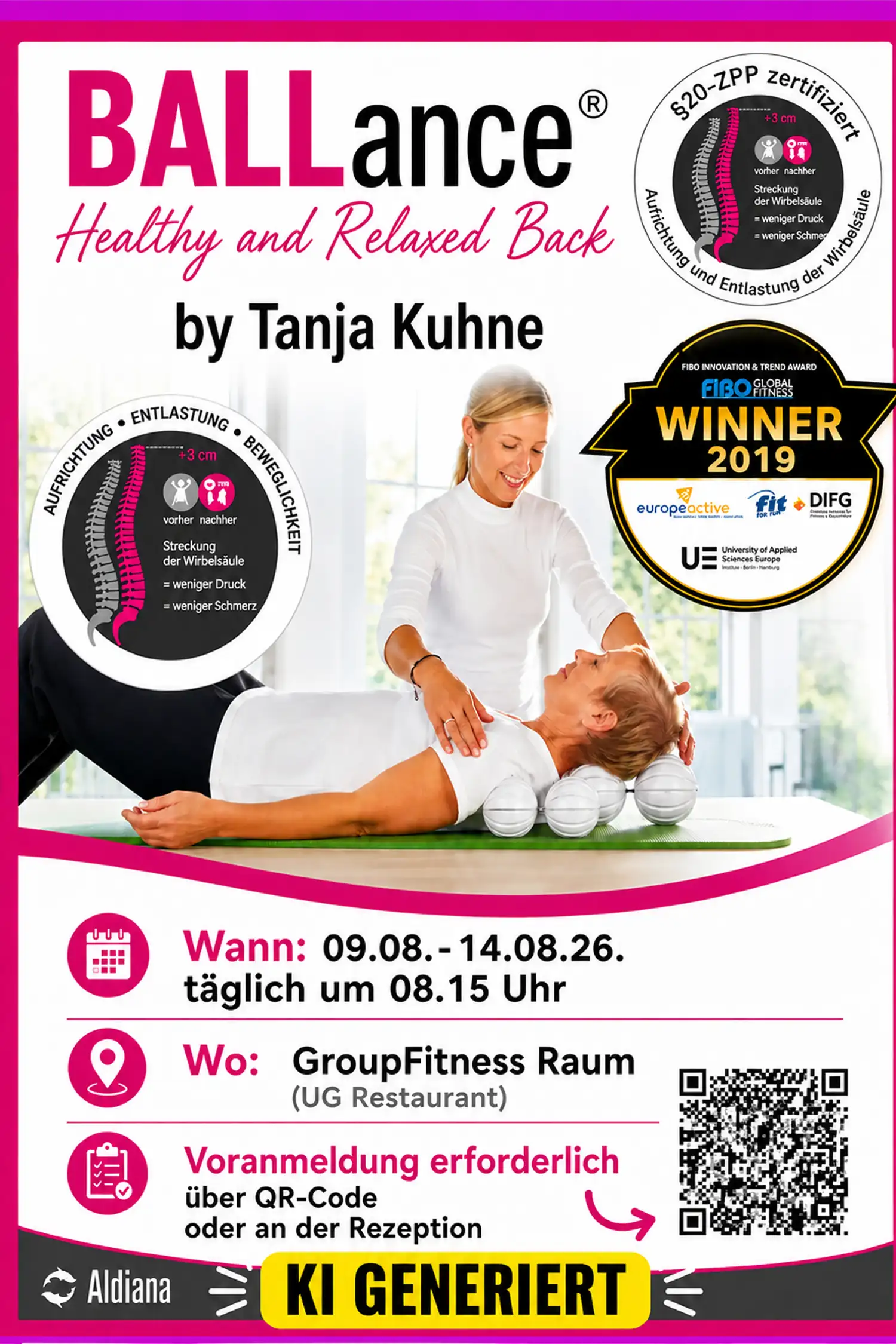 BALLance® Healthy and Relaxed Back (09.08. - 14.08.26) Anmeldung erforderlich über QR-Code oder  an der Rezeption