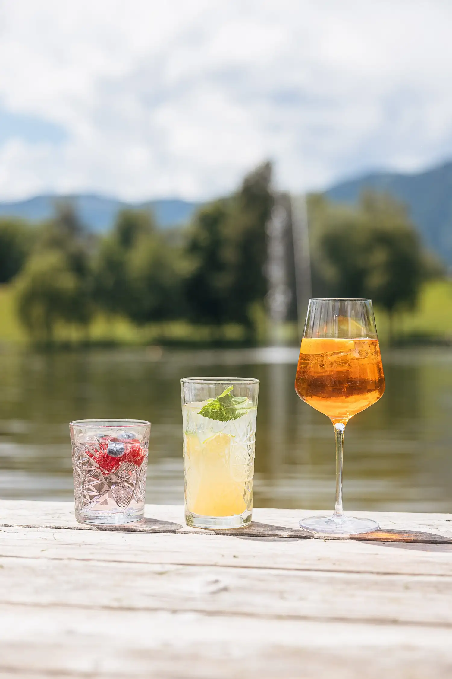 Order drinks at the spa by the lake