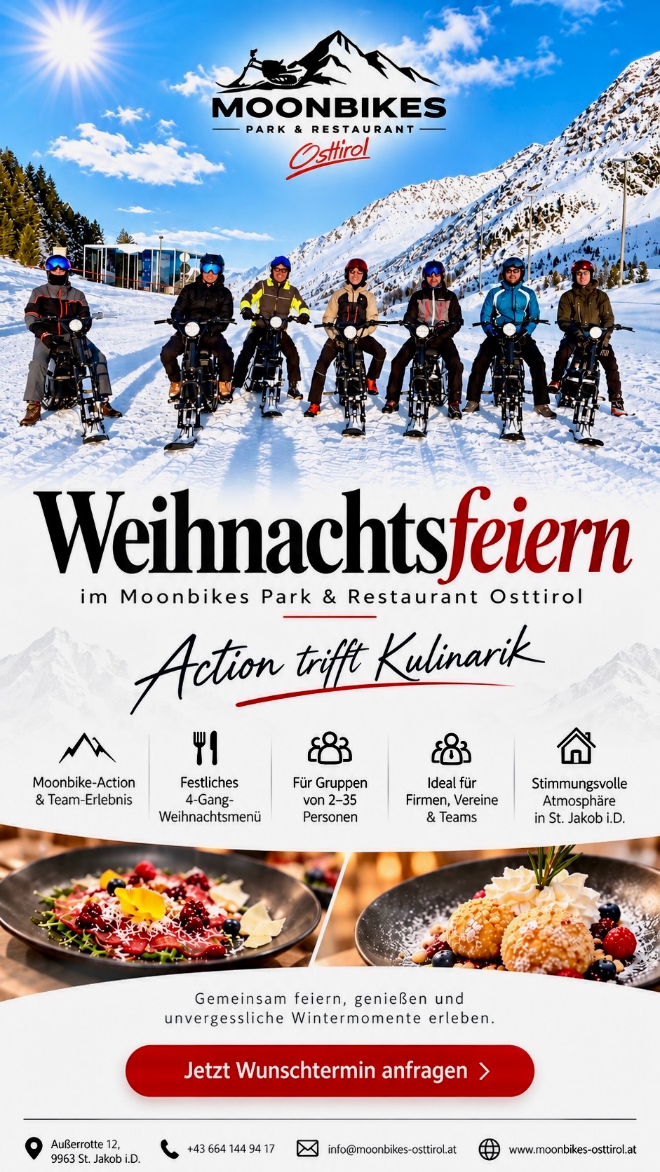 Weihnachtsfeier im Moonbikes Park & Restaurant - Action trifft Kulinarik