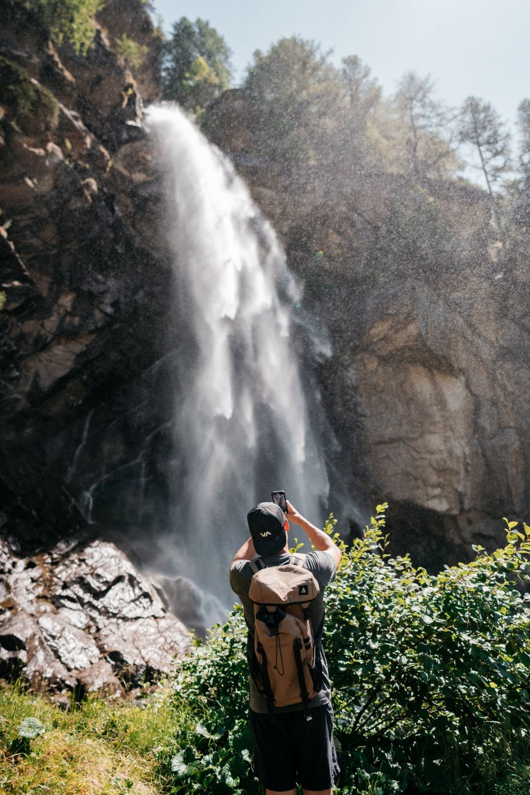 Hike to the waterfall with ice swimming