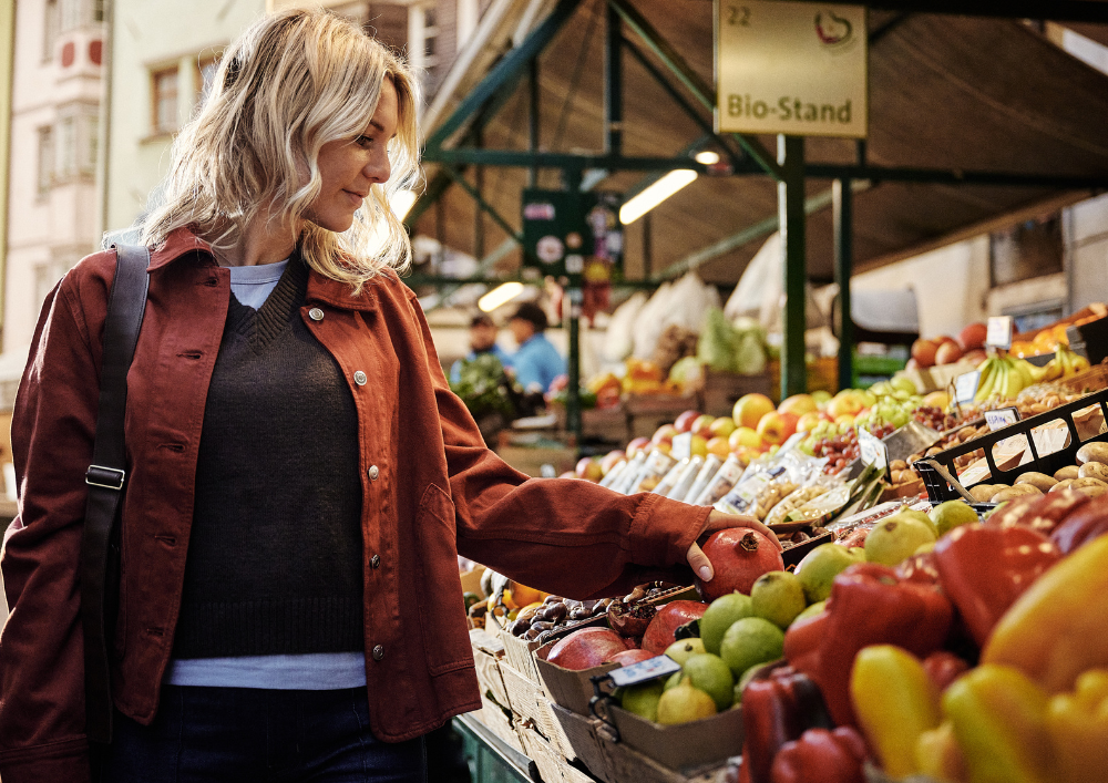Large weekly market in Merano