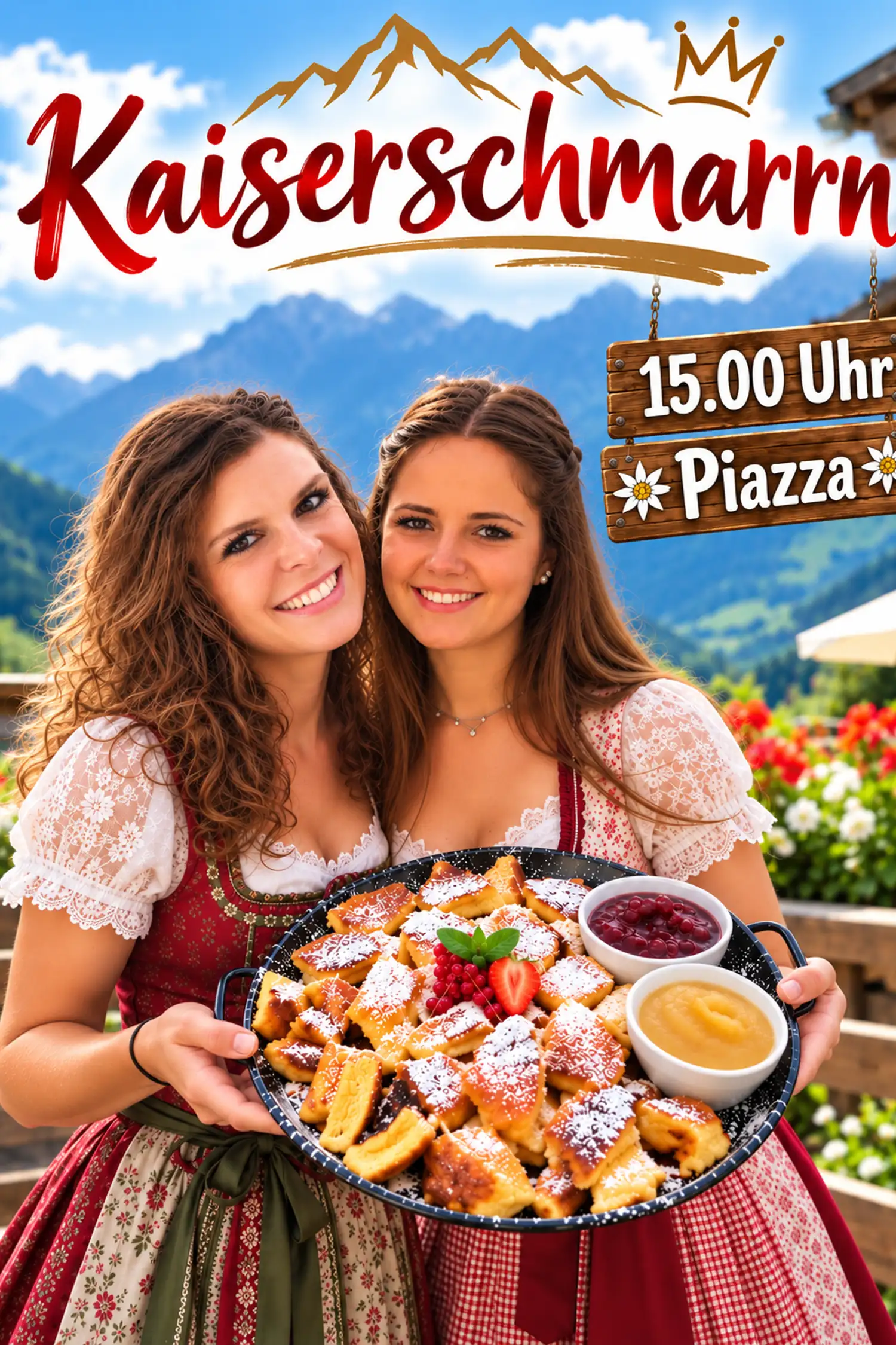 Kaiserschmarrn auf der Sonnenterrasse oder Piazza (wetterbedingt)