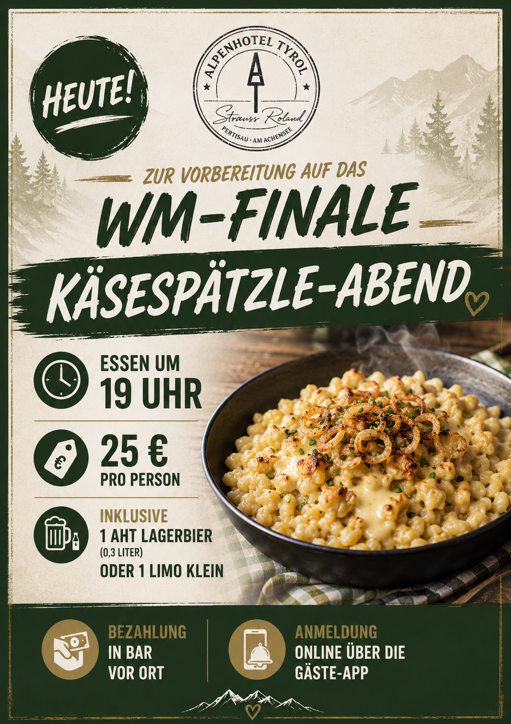 SONNTAG Sonderevent: AHT-Käsespätzleabend zur Fussball-WM 