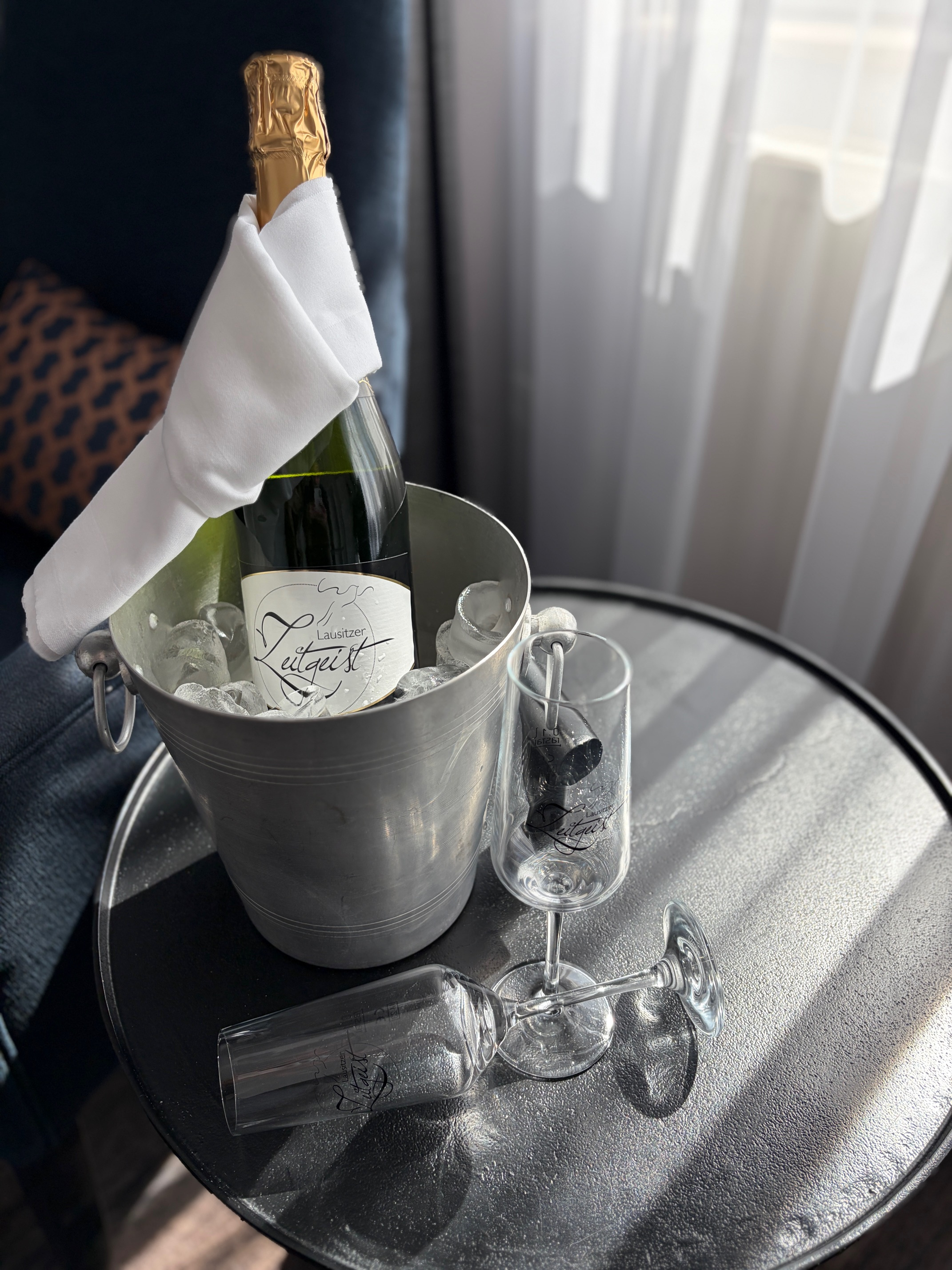 A bottle of sparkling wine