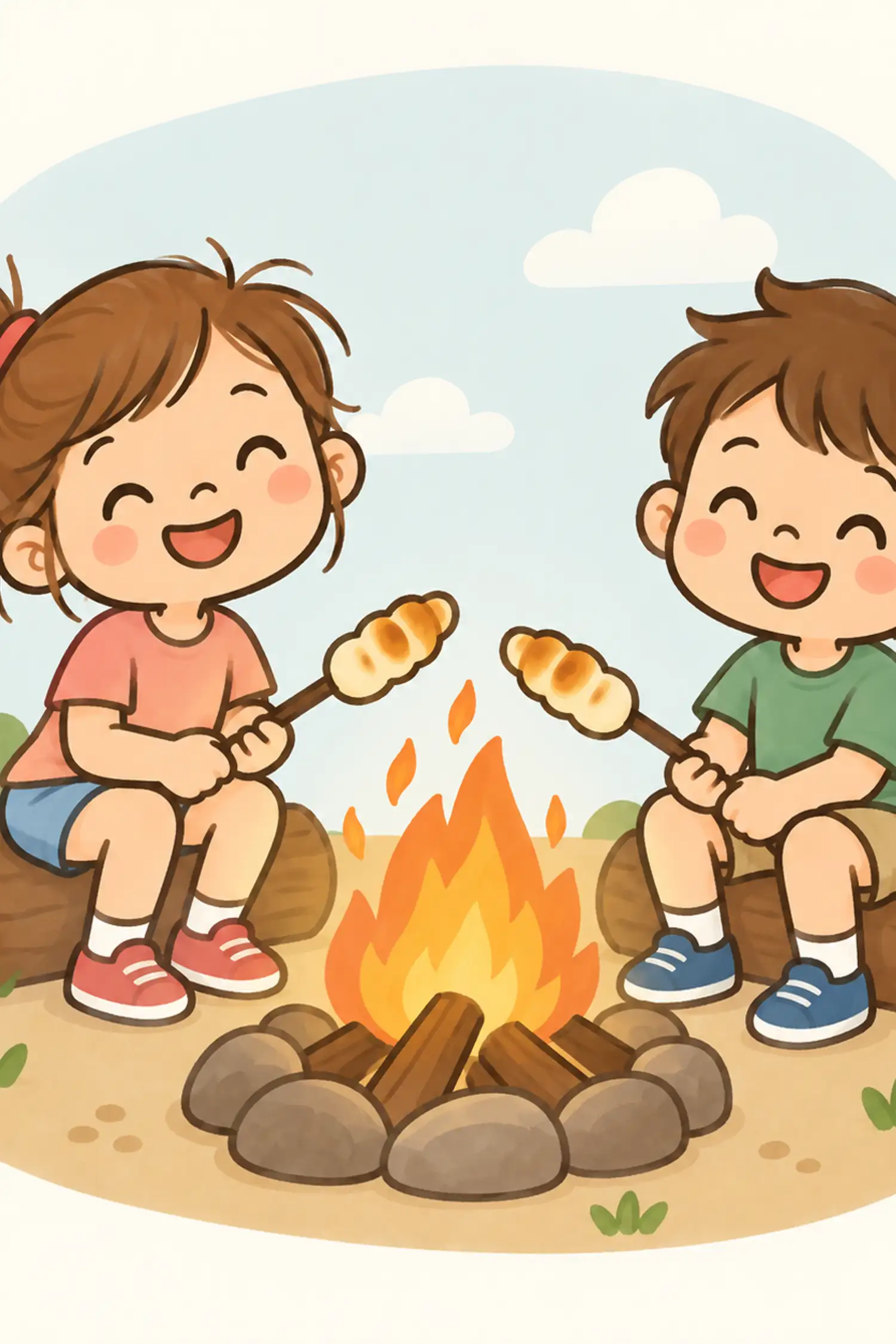 Campfire with bread on a stick & marshmallows