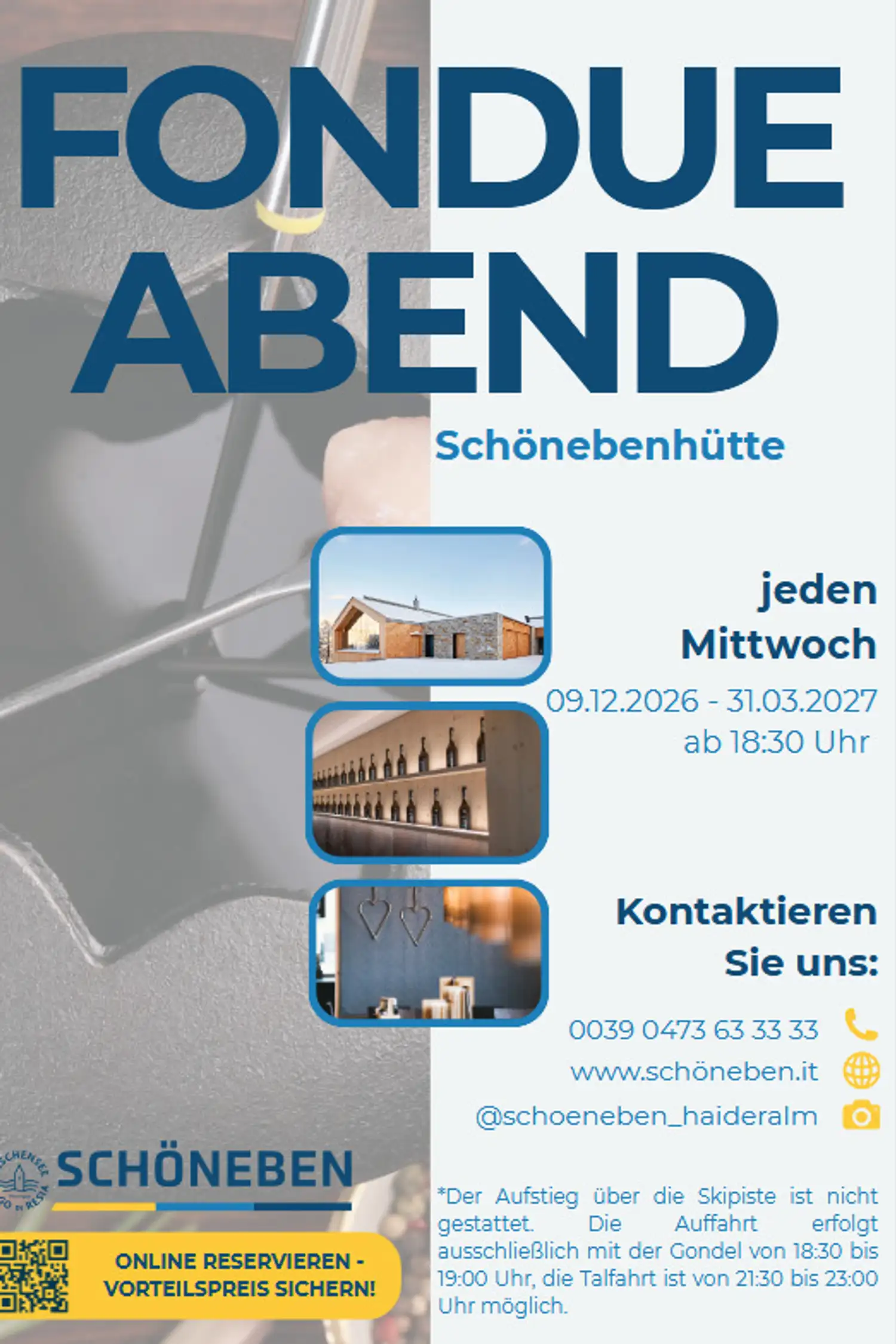 Fondueabend jeden Mittwoch auf der Schönebenhütte