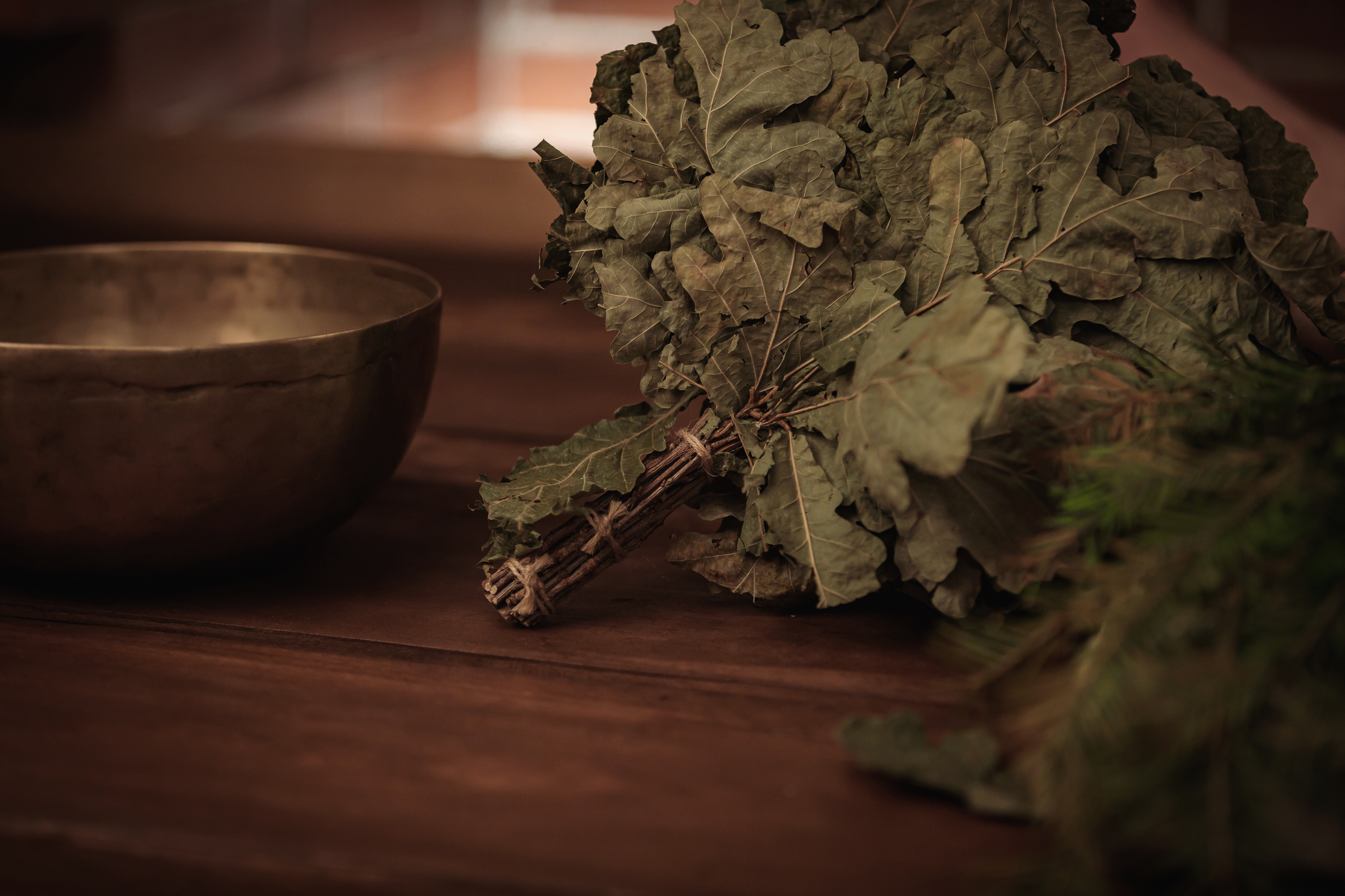 Singing bowl harmony in the outdoor sauna