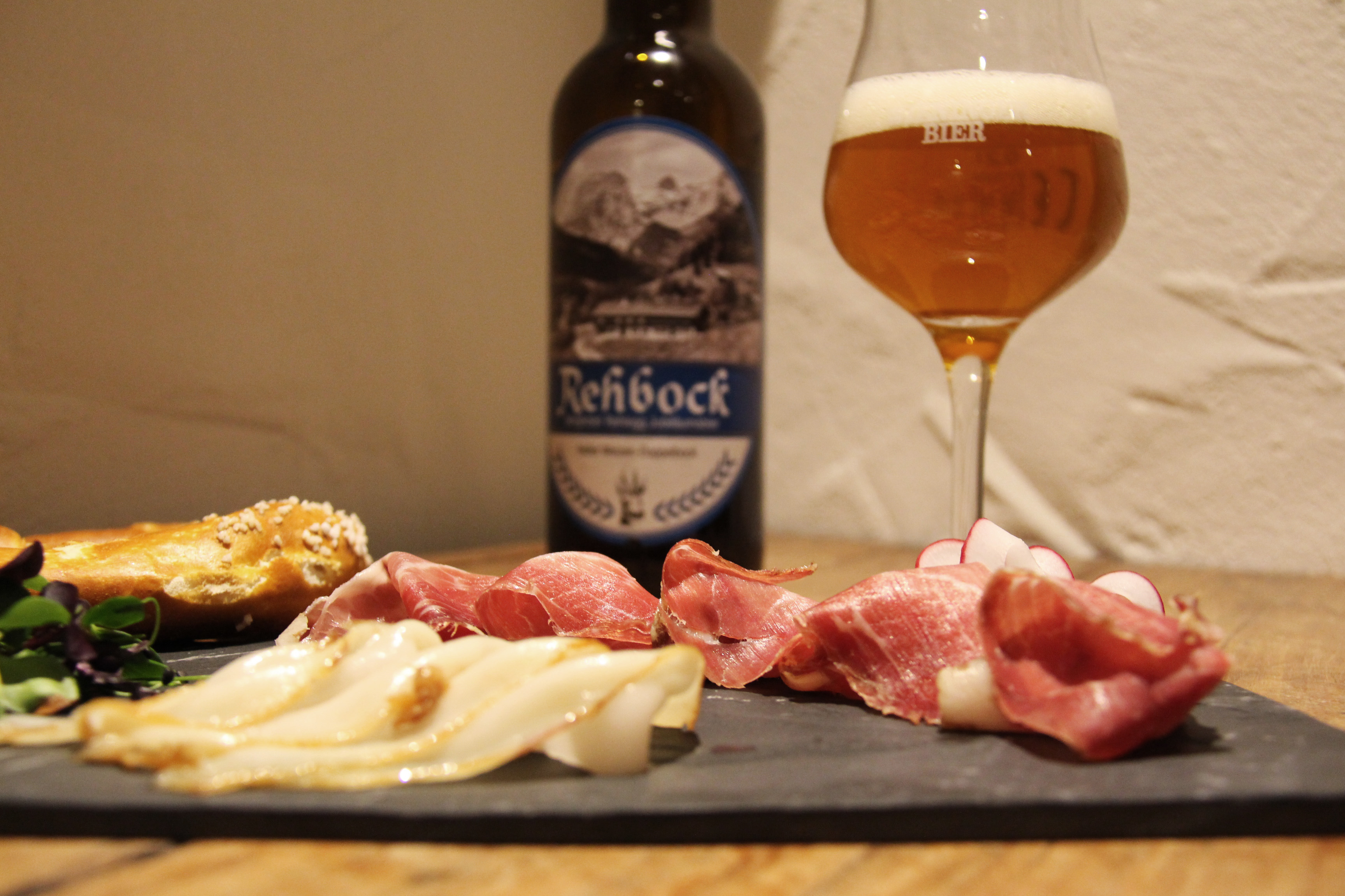 Home-smoked bacon & roebuck beer