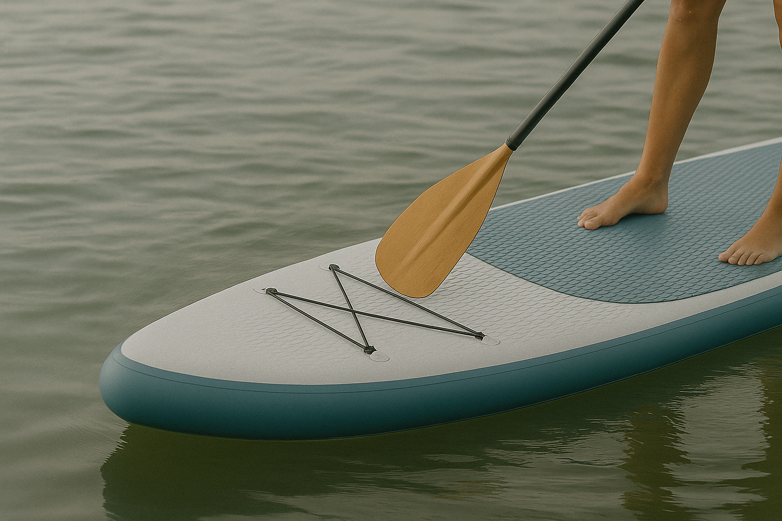 Stand-up paddling on a mountain lake