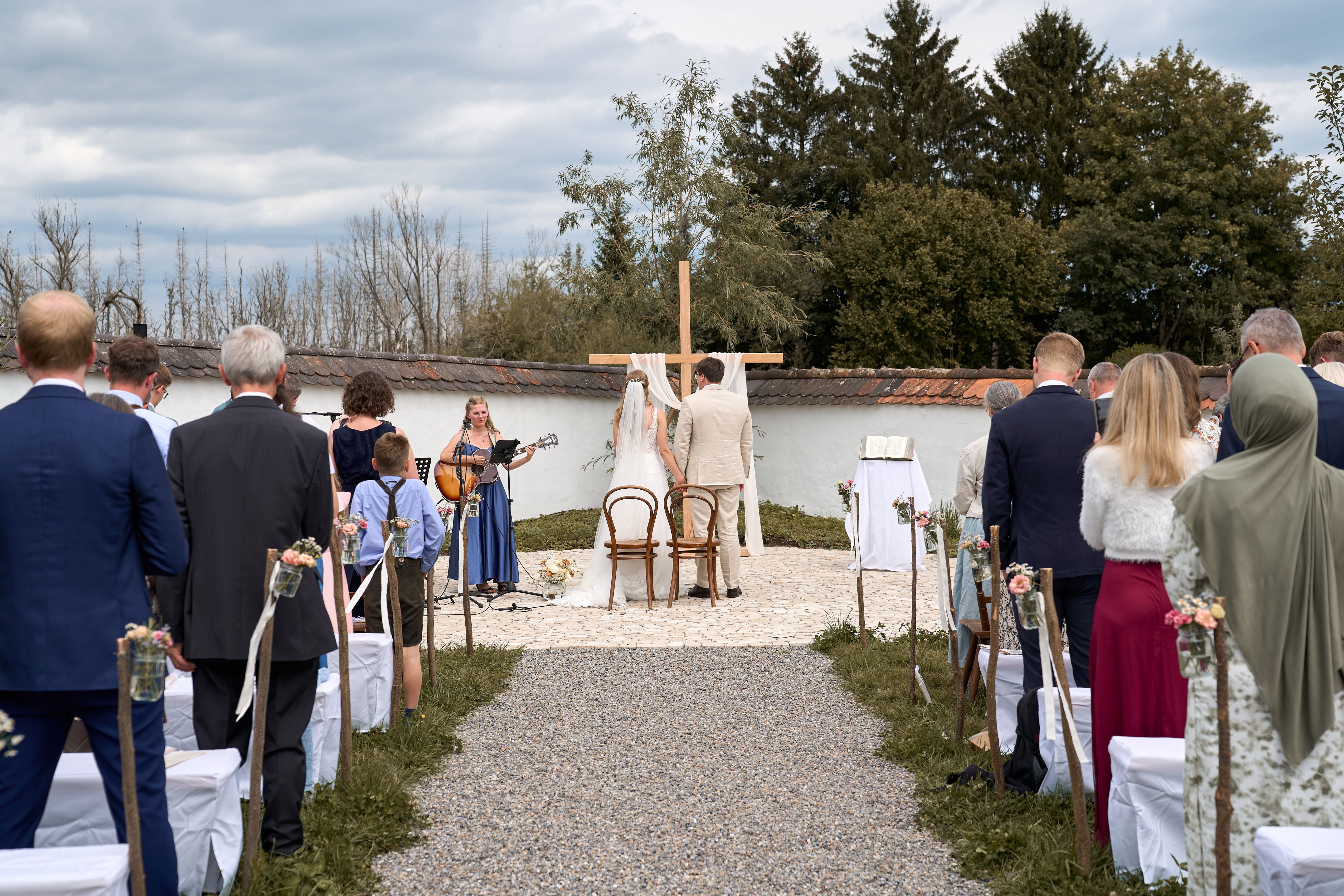 Wedding ceremony in the romantic monastery garden