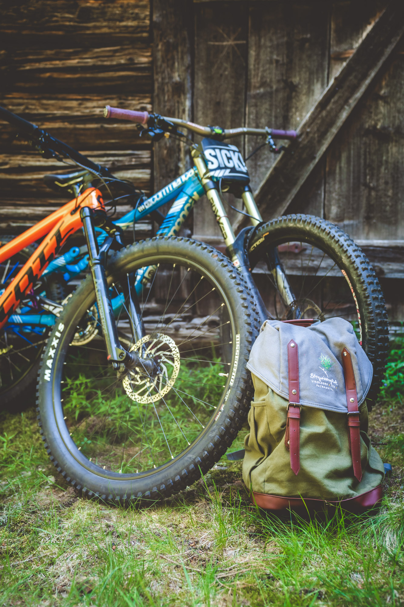Filled hiking rucksack