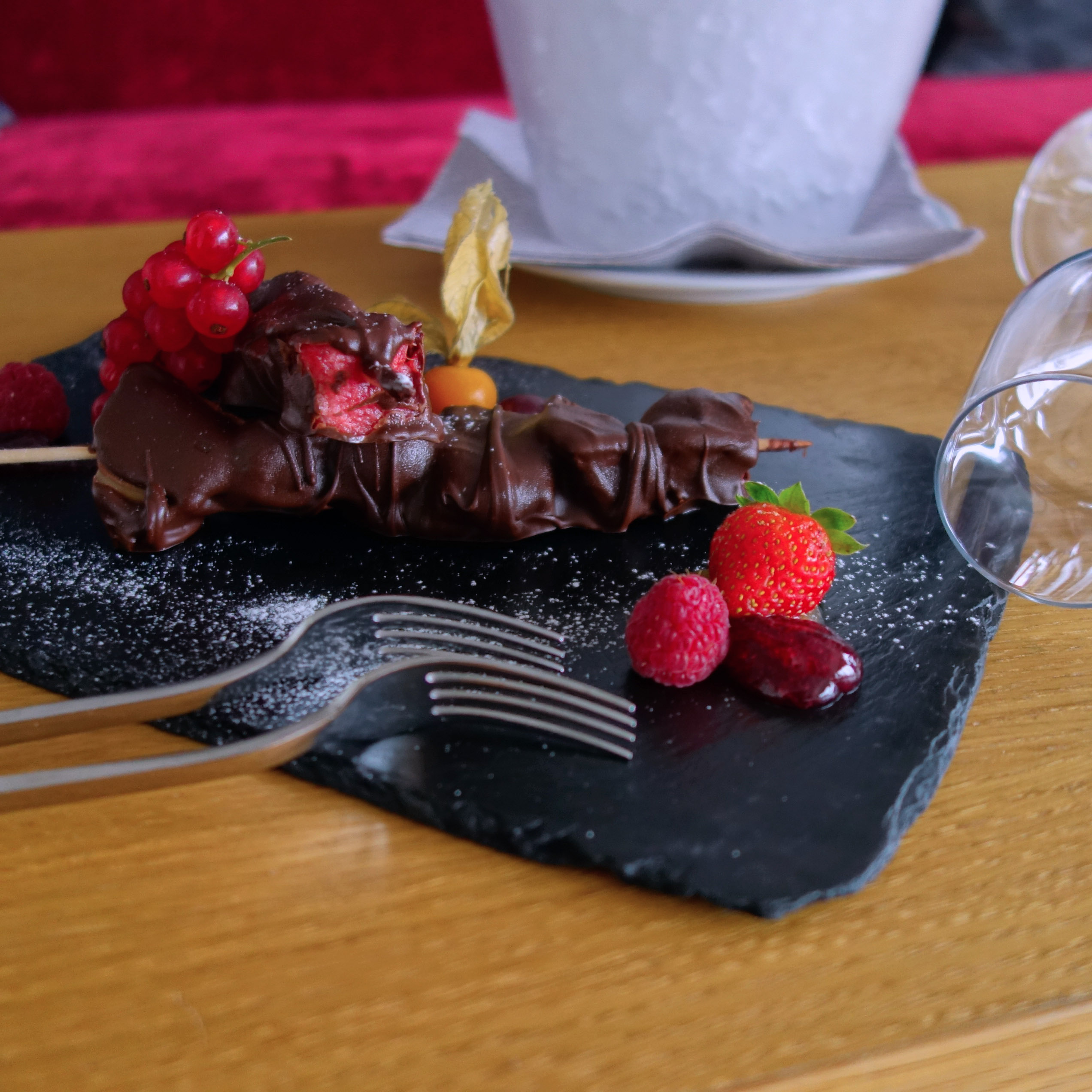 Chocolate fruits in the room