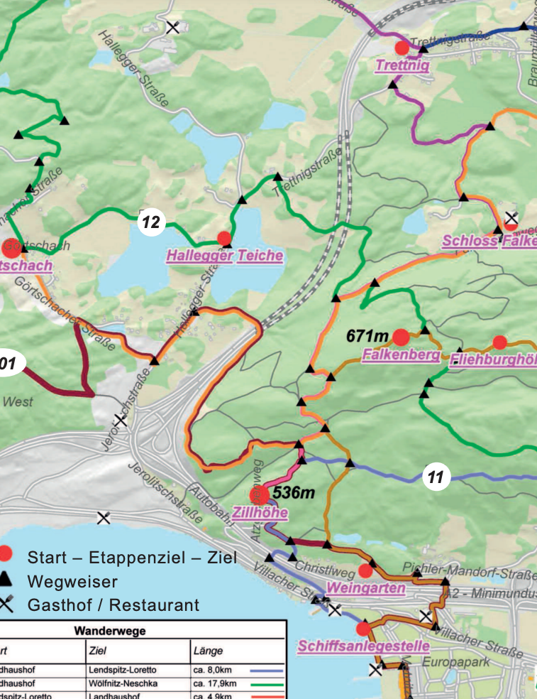 Map hiking trails Klagenfurt