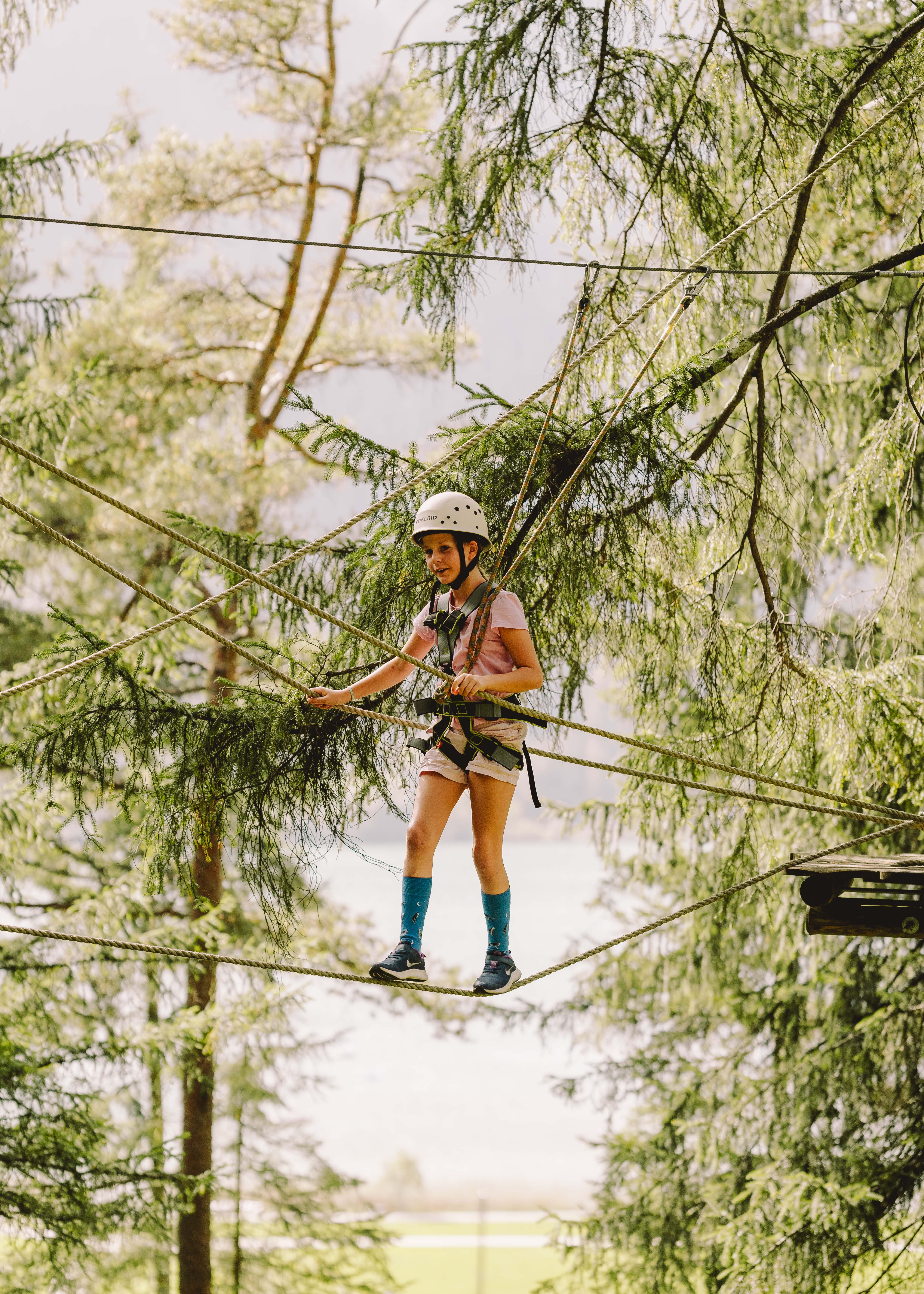 Climbing high rope course