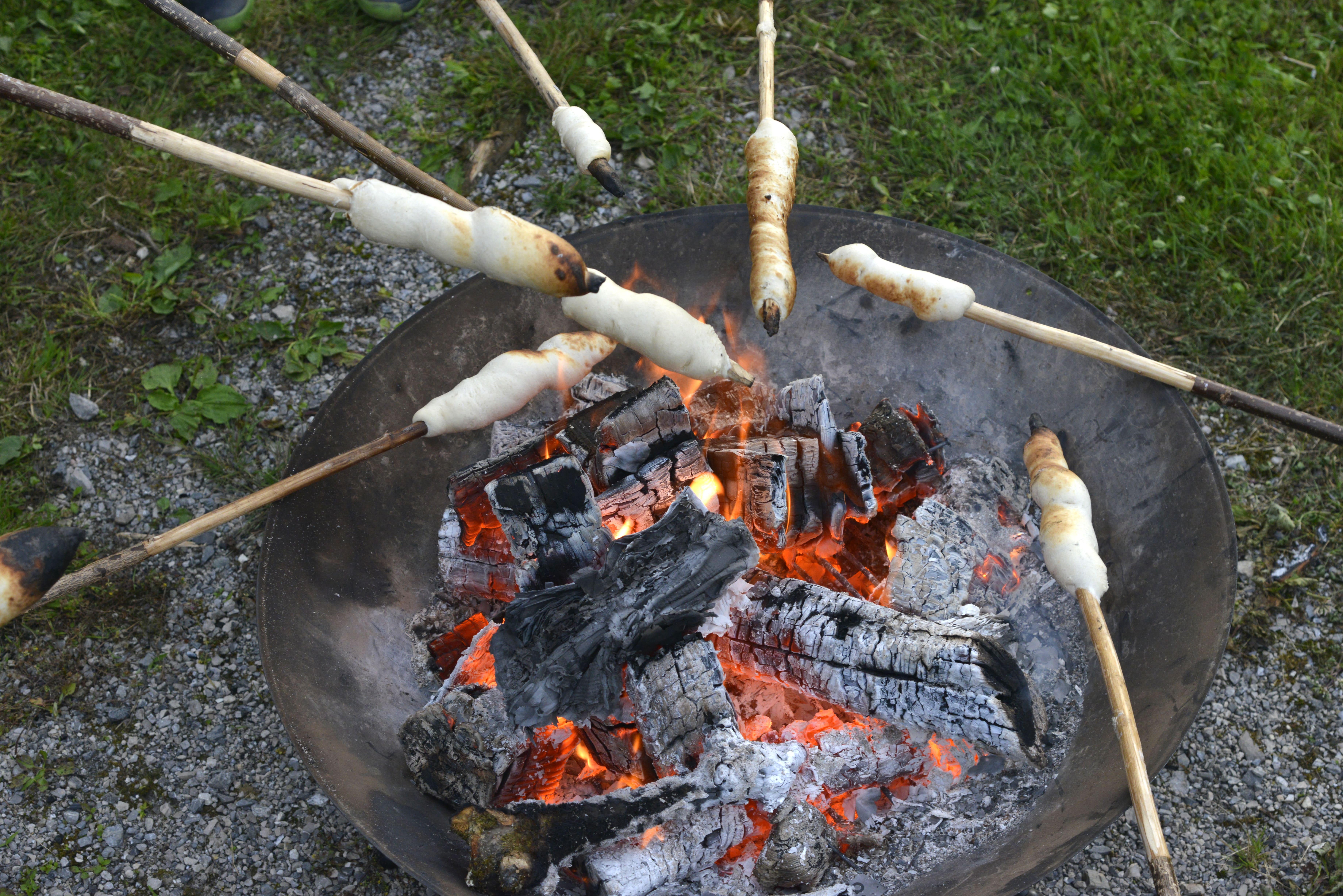 Campfire with bread on a stick