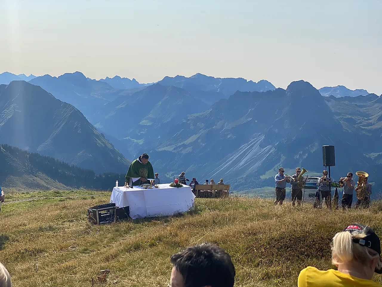 Mountain mass and brass band music on the mountain