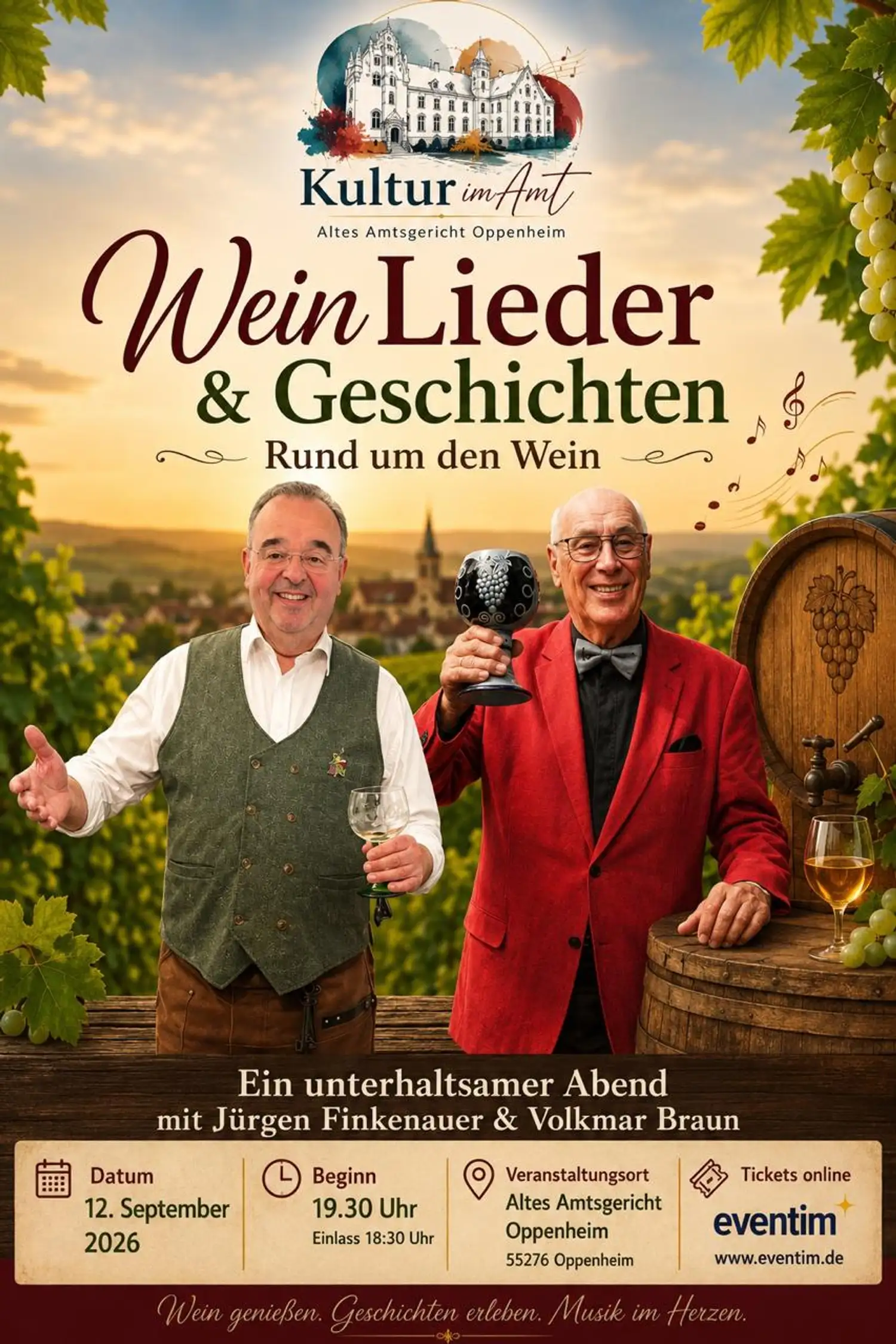 Kultur im Amt: Wein - Lieder & Geschichten
Ein Abend mit Jürgen Finkenauer & Volkmar Braun